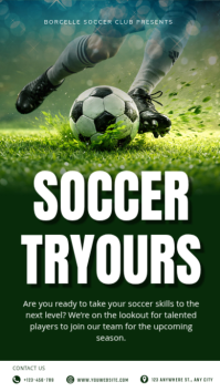 Green Modern & Minimal Soccer Tryouts Instagram Story template