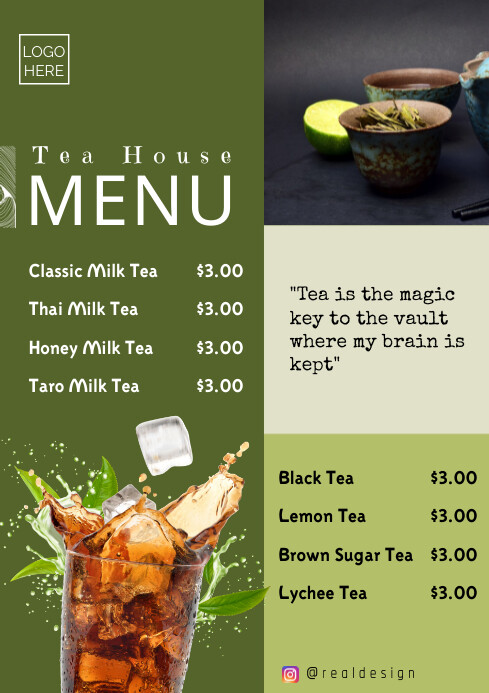 Copy of Green Modern & Minimal Tea Menu | PosterMyWall