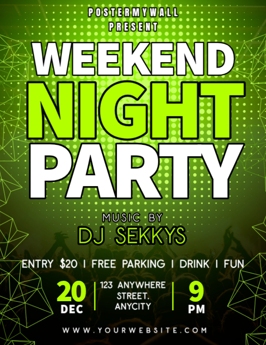 Green Modern & Minimal Weekend Night Party Flyer (us Letter) Template ...