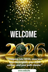 Green Modern & Minimal Welcome 2026. New Year Sparkle Video Greetings  Poster template