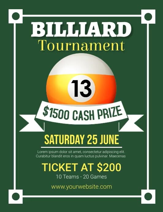 Green Modern & Minimal Billiards Tournament F Ulotka (US Letter) template