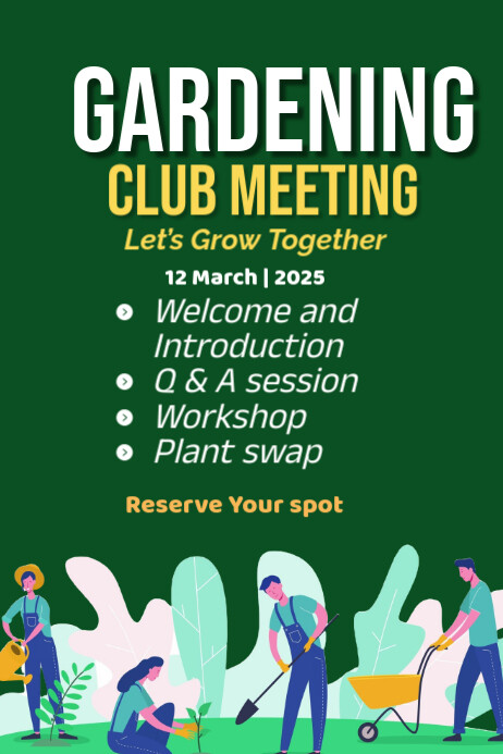 Green Modern & Minimal Gardening Club Meeting Poster Plakat template