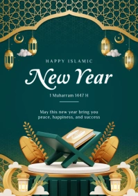 Green Modern & Minimal Happy Islamic New Year Wiah Template Design A4