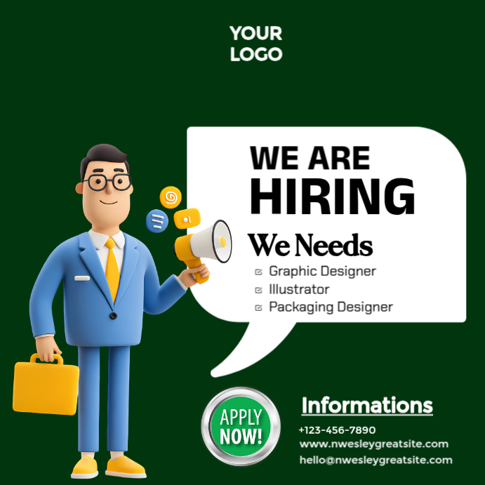 Green Modern & Minimal Hiring Square (1:1) template