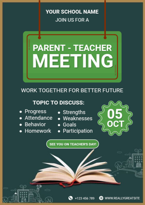 Copy of Green Modern & Minimal Parent Teacher Meeting Day Invitation A4 ...