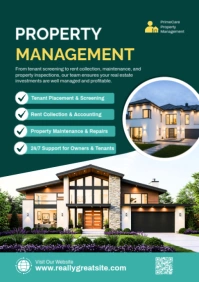 Green Modern & Minimal Property Management Services Poster Template – Rental & Real Estate Solutions A2