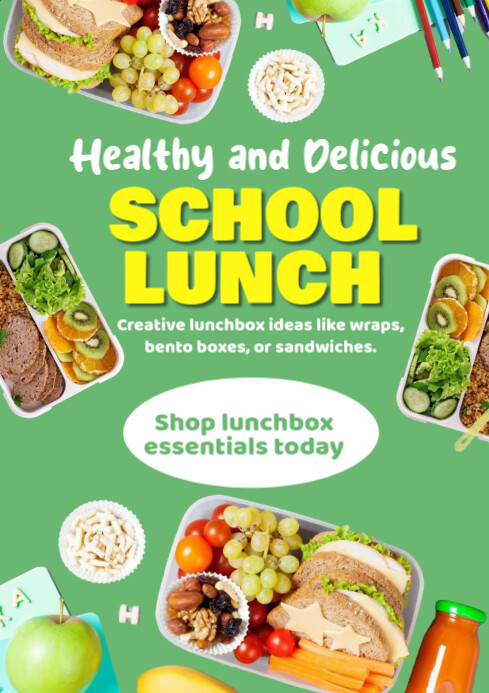 Green Modern & Minimal School Lunch Box sale A2 template
