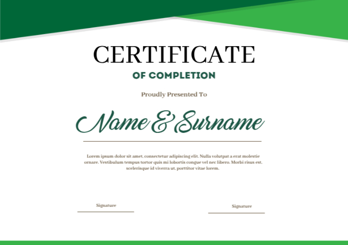 Green Modern Event Completion Certificate A4 template