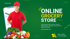 Green Modern Online Grocery Store Ad Template Twitter Post