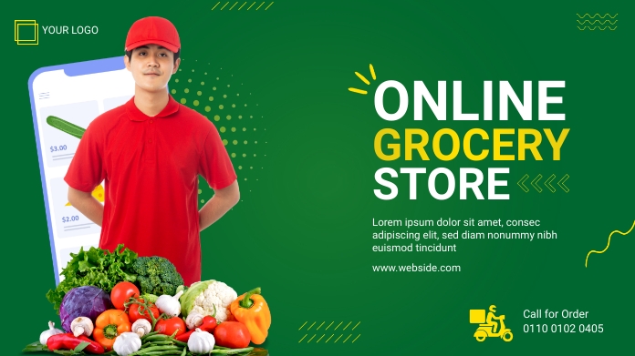 Store Ad Example Green Modern Online Grocery Store Ad Template | PosterMyWall