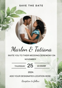 Green modern wedding invitation card template A3