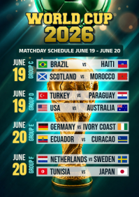 สีเขียว World Cup Matchday Schedule A4 Template