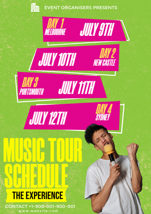 Green Music Tour Schedule Flyer A3 template