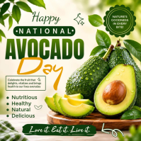 Green National Avocado Day Square Post Template | Healthy Fresh Food Celebration Square Post Vierkant (1:1)