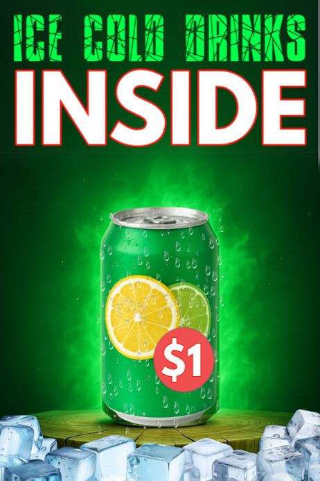 Green Neon 7UP Cold Drinks Sold Here Poster template