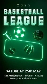 Green Neon Basketball League Instagram Story template