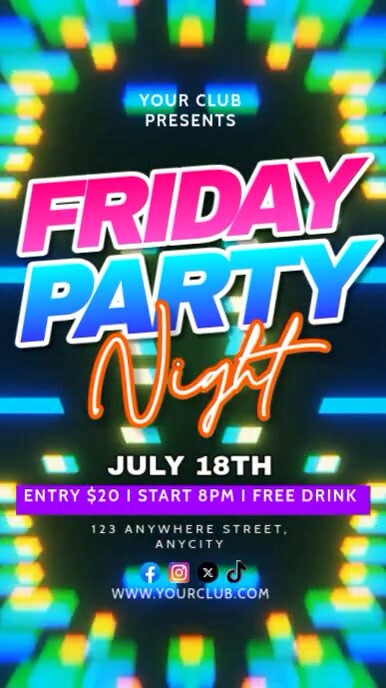 Green Neon Friday Party Night Reel Instagram template