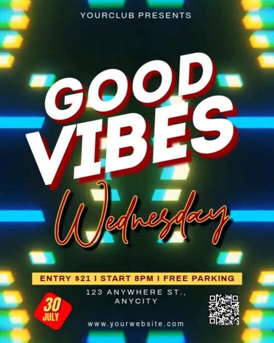 Green Neon Good Vibes Wednesday Instagram Portrait template