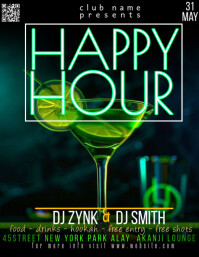 Green Neon Happy Hour Party Flyer (us Letter) template