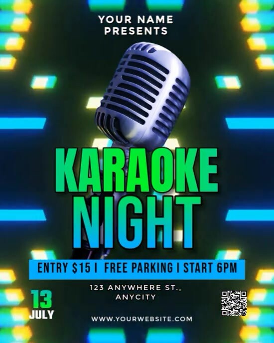 Green Neon Karaoke Night Instagram Portrait template