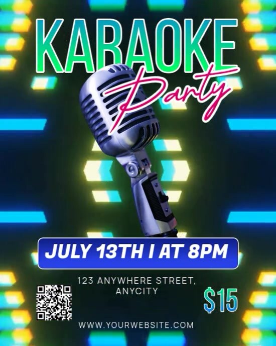 Green Neon Karaoke Party Instagram Portrait template