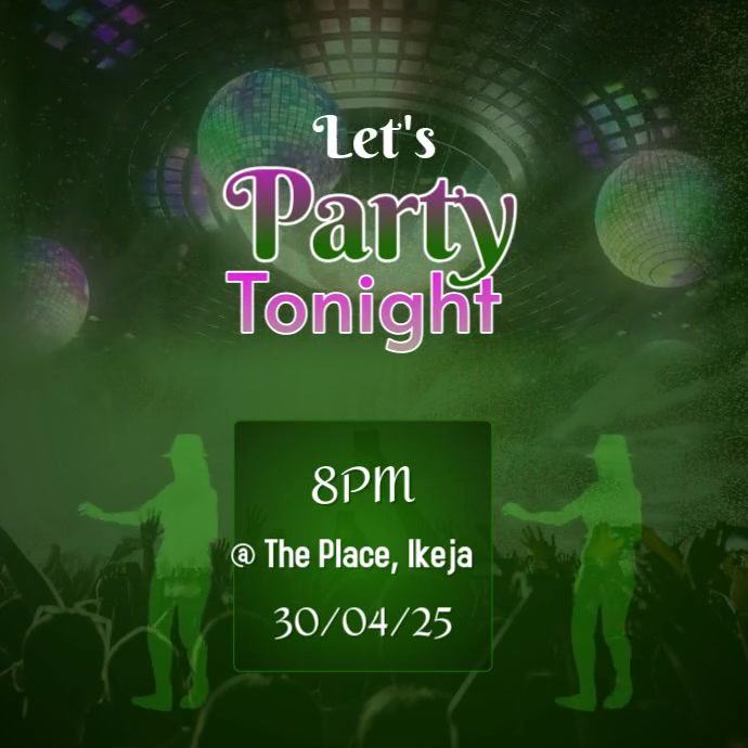 Green Neon Let's Party Tonight Square (1:1) template