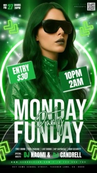 green neon Monday club party event design template História do Instagram