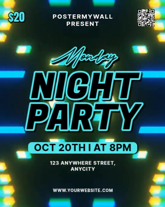 Green Neon Monday Night Party Instagram Portrait Template | PosterMyWall