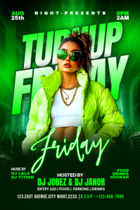 Green Neon Nightclub Event Poster Póster template