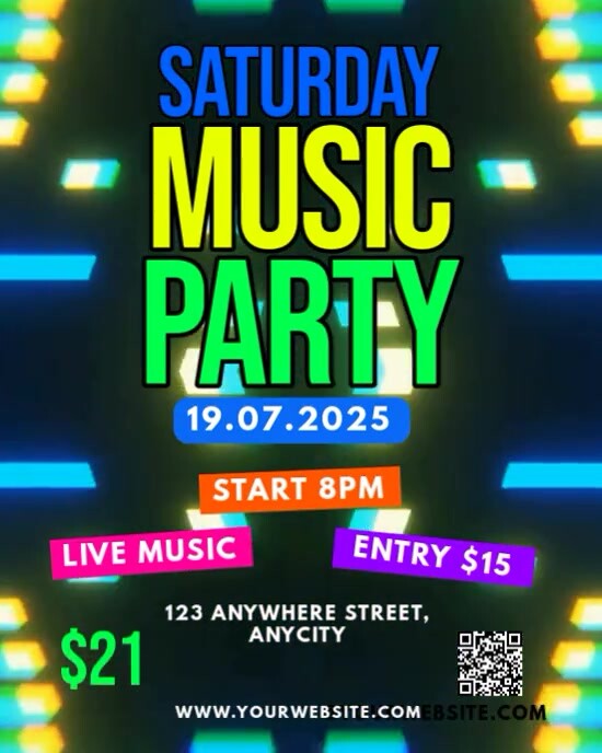 Green Neon Saturday Music Party Instagram Portrait template