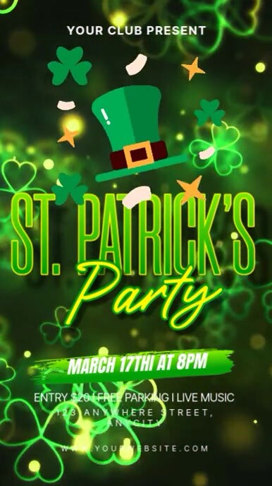 Green Neon St. Patrick's Day Party Reel Instagram template