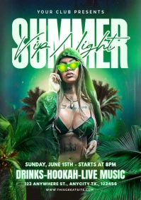 Green Neon Summer Vip Night Party A4 template