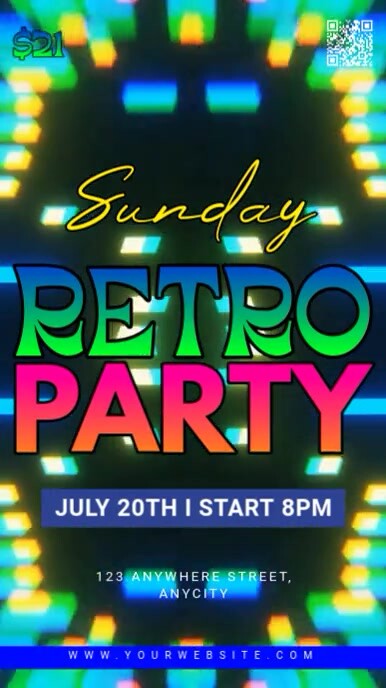Green Neon Sunday Retro Party Reel Instagram template