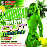 Green Neon Tropical Summer Pool Party Square Video Kwadrat (1:1) template