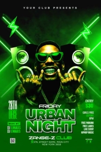 Green Neon Urban Night Party Flyer Poster template