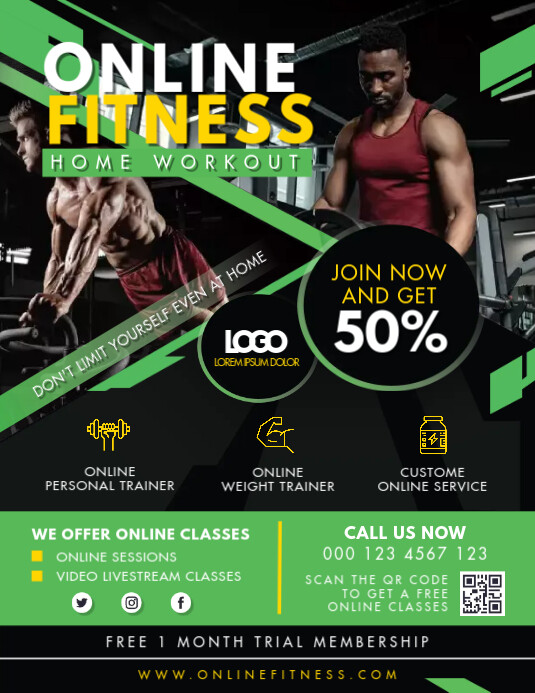 Green Online fitness Home Workout Ad Flyer Template PosterMyWall