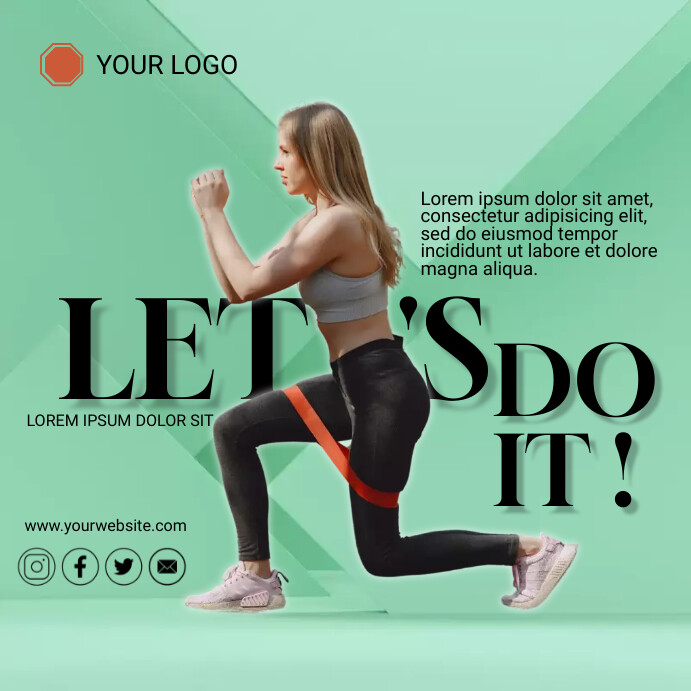 Green Online Workout, Fitness Instagram post Wpis na Instagrama template