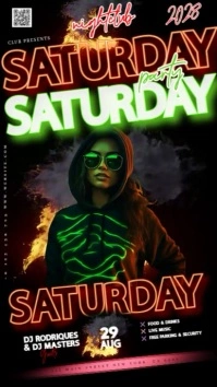 Green Orange Party Event Ad Design Template neon Instagram Story