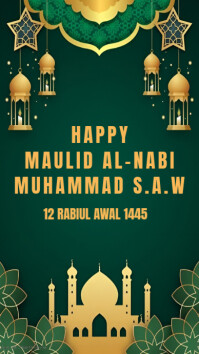 Green Pastel Happy Maulid Al Nabi Instagram Story template