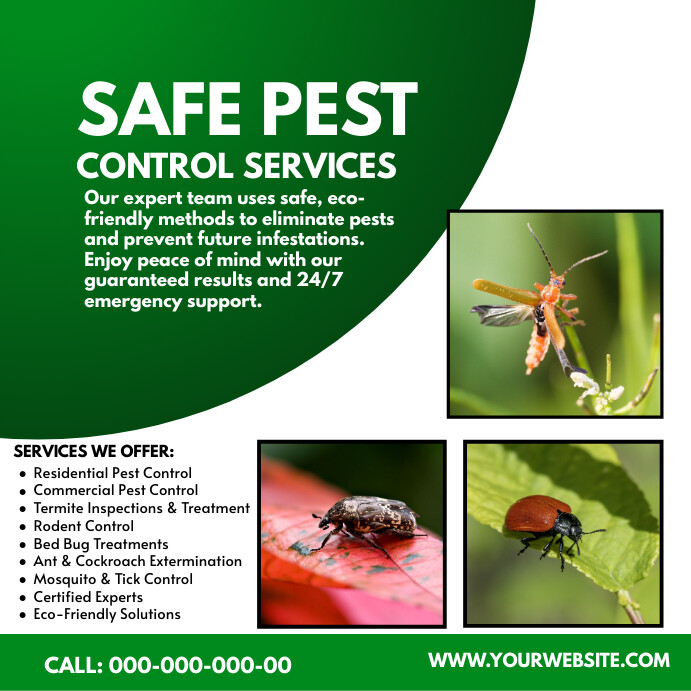Fun Pest Control Posts Green Pest Control Services Instagram Post Template | PosterMyWall