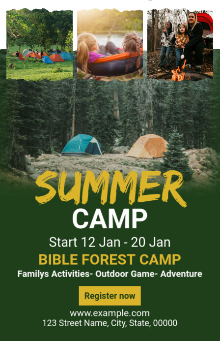 Green Photo Collage Summer Camp Half Page Wide Halfbladsy Breed template