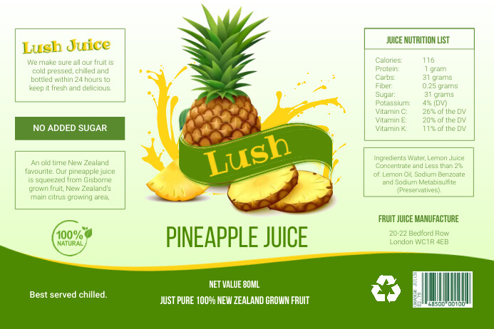 Label Botol Jus Nanas Hijau Templat | PosterMyWall