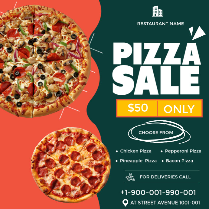 Green Pizza Sale Flyer  Instagram Post Wpis na Instagrama template