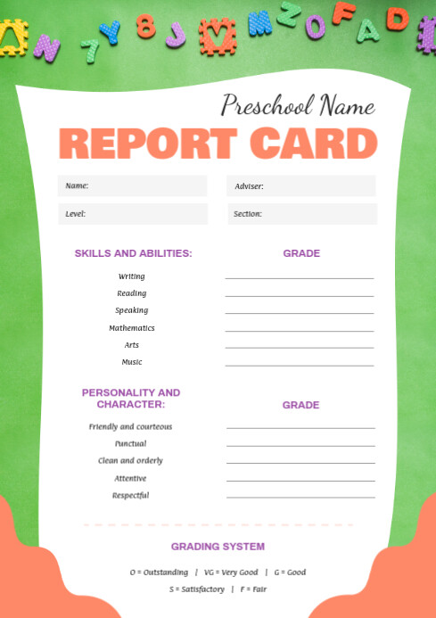 Copy Of Green Pre school Report Card PosterMyWall preschool-weekly-report-template