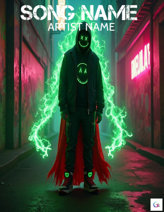 Green Professional Album Cover Of Neon Mask Flyer (us Letter) Template ...