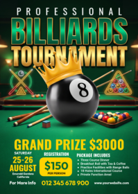 Green Billiards Tournament A6 Template