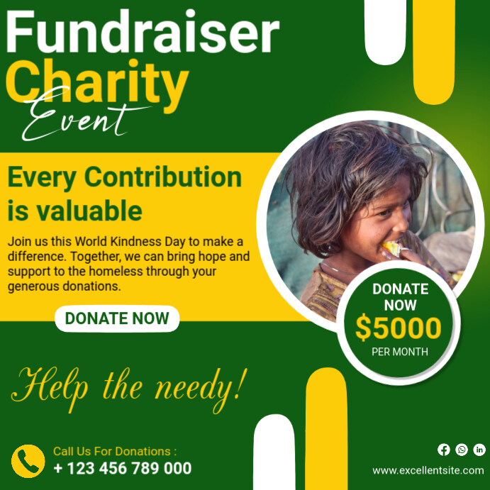 Green Professional Charity Fundraiser Instagram Post เทมเพลต | PosterMyWall