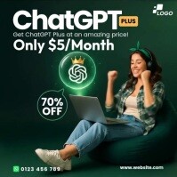 สีเขียว ChatGPT Plus Promotion Square Template