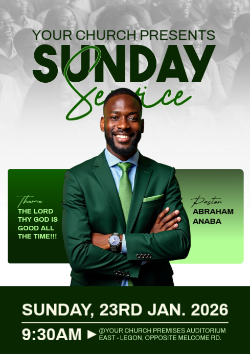 Weekly Service Green Green professional church service a4 Template | PosterMyWall
