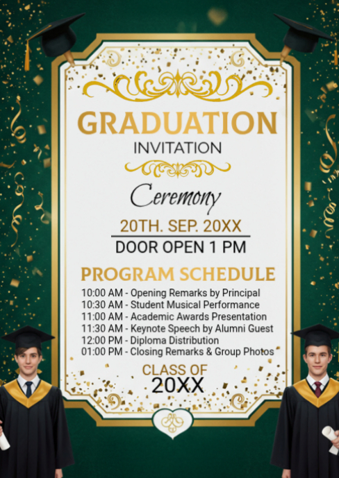 Green Professional Graduation Invitation A6 Template | PosterMyWall